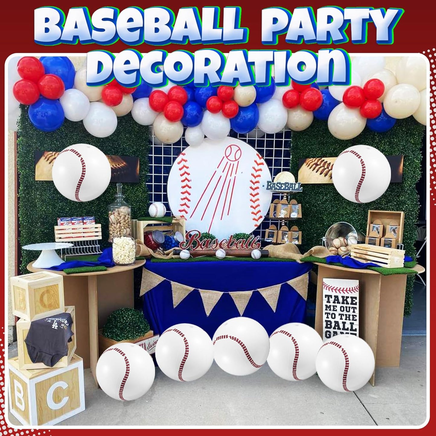 Inflatable Baseball (Pack of 12) 16-Inch, Baseball Beach Balls for Themed Party Decorations & Birthday Decor - Pool Ball Toys Party Favors & Goodie Bags Favors for Kids, Boys and Girls