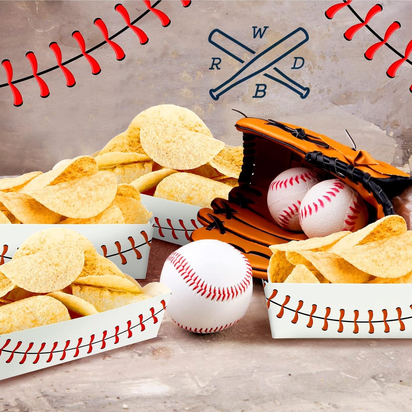 60 Pack Baseball Party Supplies Set Baseball Birthday Decorations Disposable Paper Food Serving Tray Boats Tray for Concession Food, Condiment, Carnivals