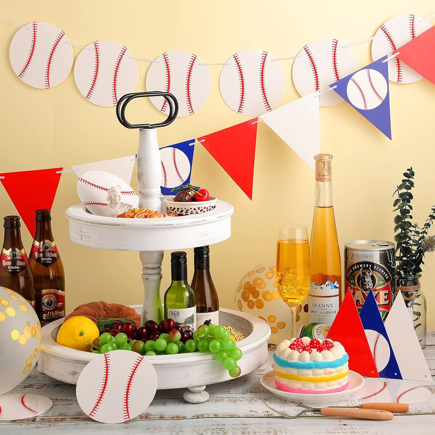 4 Pieces Baseball Party Decorations Baseball Banner Sports Ball Birthday Party Paper Garland(Baseball Style)
