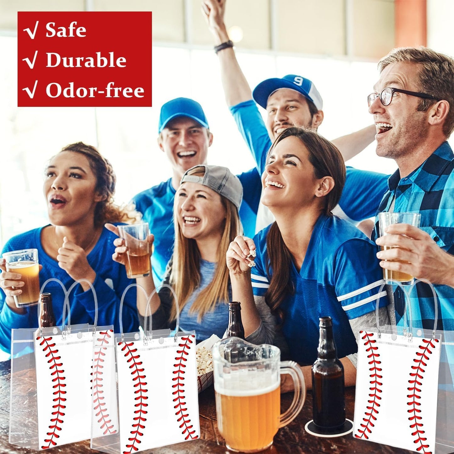 24 Pcs Baseball Clear PVC Gift Party Bags with Handles Bulk Football Transparent Treat Goodie Tote Sport Clear PVC Snack Bag for Boys Birthday Party Favor Baby Shower Decorations Supplies