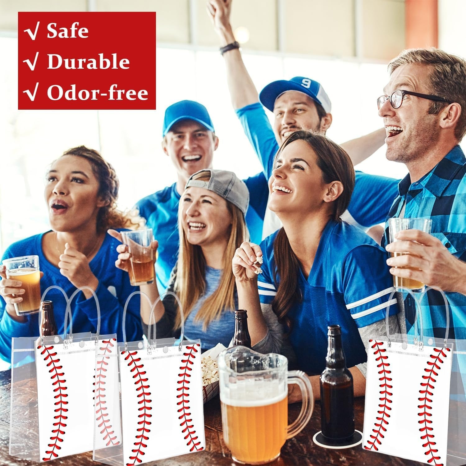 24 Pcs Baseball Clear PVC Gift Party Bags with Handles Bulk Football Transparent Treat Goodie Tote Sport Clear PVC Snack Bag for Boys Birthday Party Favor Baby Shower Decorations Supplies