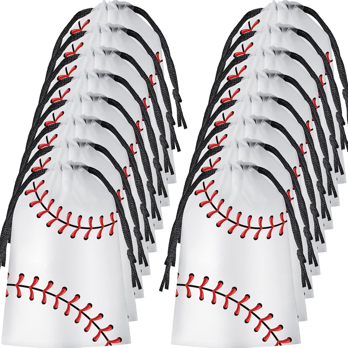 50 Pack 6 X 8 Inch Drawstring Baseball Party Favor Bags Plastic Baseball Snack Goodie Bags Gift Packaging Storage for Kids Boys Birthday Sports Theme Party Supplies