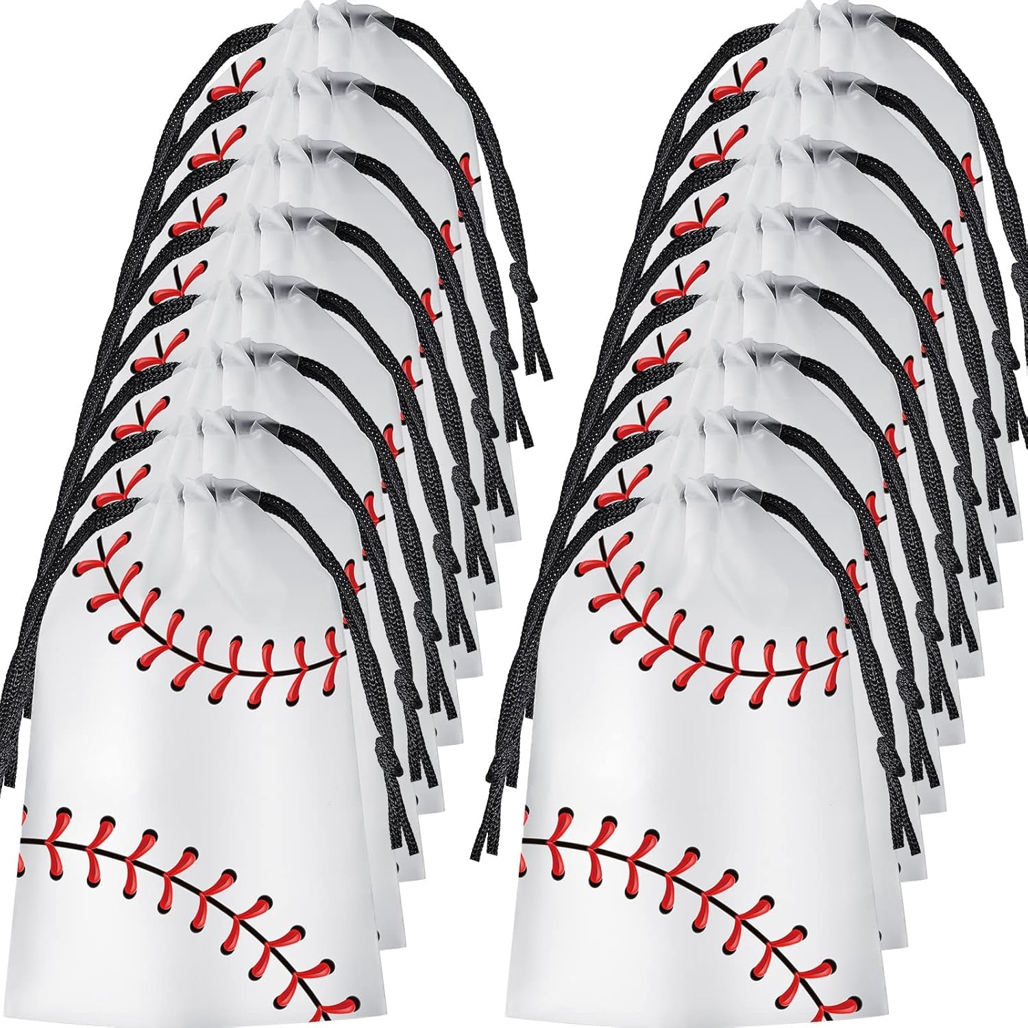 50 Pack 6 X 8 Inch Drawstring Baseball Party Favor Bags Plastic Baseball Snack Goodie Bags Gift Packaging Storage for Kids Boys Birthday Sports Theme Party Supplies