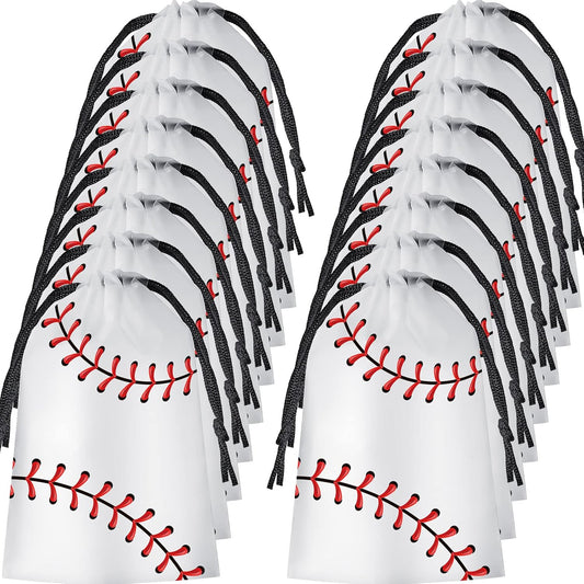 50 Pack 6 X 8 Inch Drawstring Baseball Party Favor Bags Plastic Baseball Snack Goodie Bags Gift Packaging Storage for Kids Boys Birthday Sports Theme Party Supplies