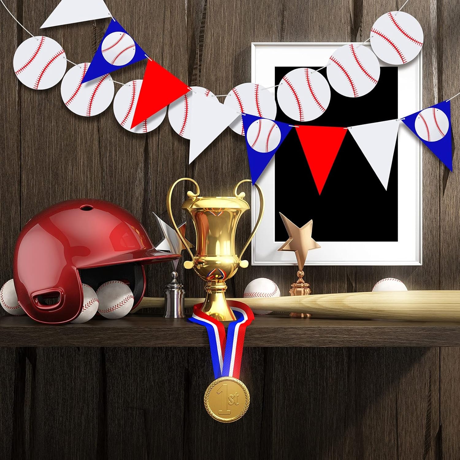 4 Pieces Baseball Party Decorations Baseball Banner Sports Ball Birthday Party Paper Garland(Baseball Style)