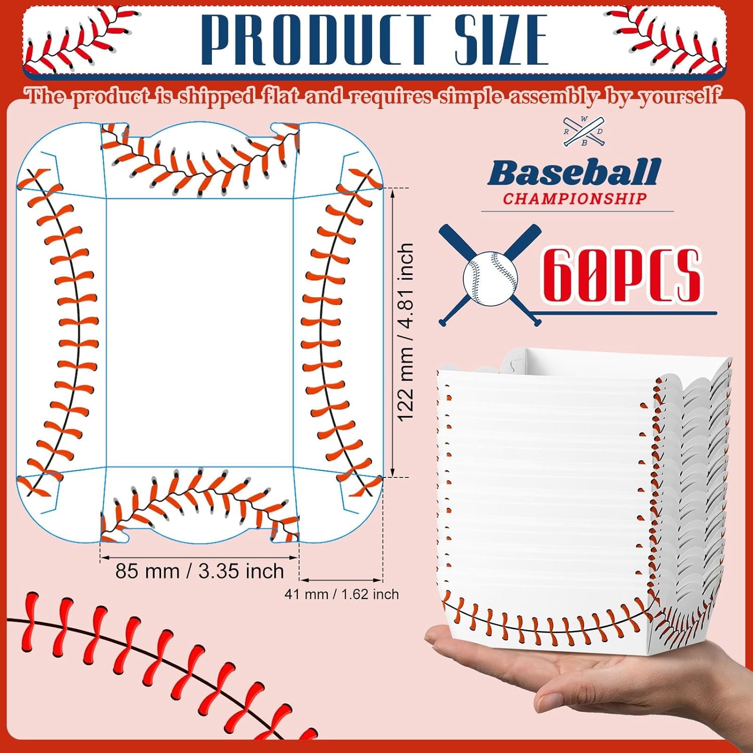 60 Pack Baseball Party Supplies Set Baseball Birthday Decorations Disposable Paper Food Serving Tray Boats Tray for Concession Food, Condiment, Carnivals