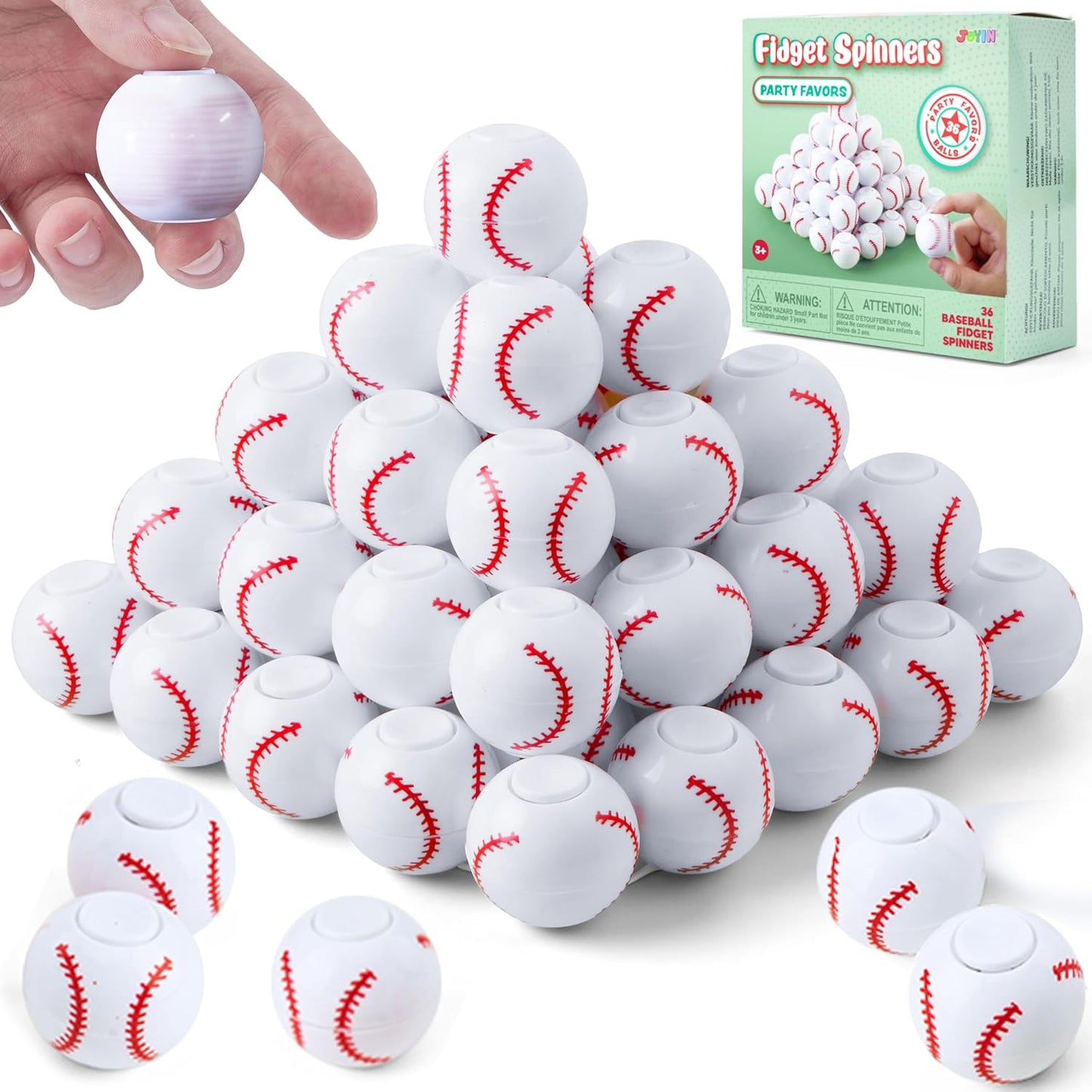 36 Pack Baseball Fidget Spinners for Kids, Baseball Party Favors, Fidget Toys Bulk, Stress Balls, Goodie Bags Stuffers for Birthday Party, Treasure Box Toys for Classroom