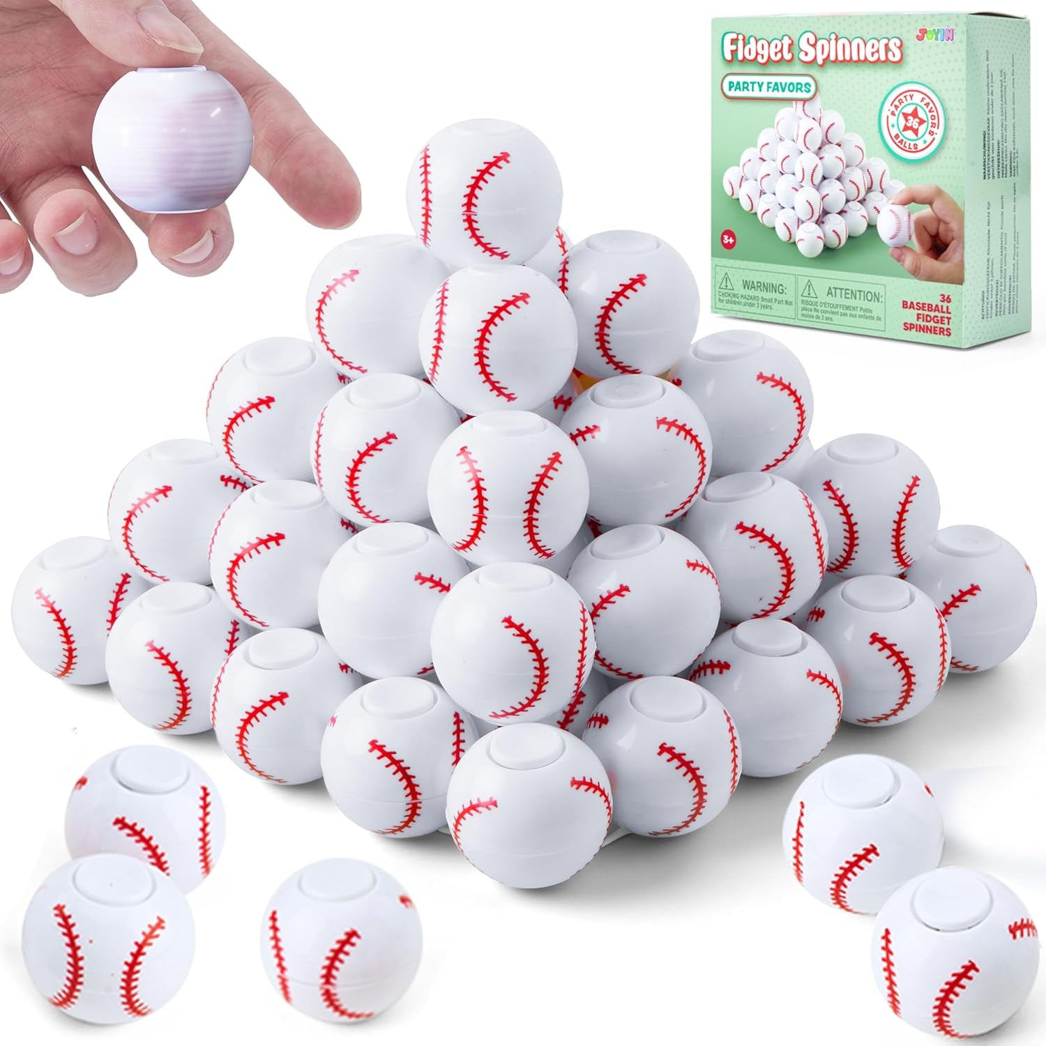 36 Pack Baseball Fidget Spinners for Kids, Baseball Party Favors, Fidget Toys Bulk, Stress Balls, Goodie Bags Stuffers for Birthday Party, Treasure Box Toys for Classroom
