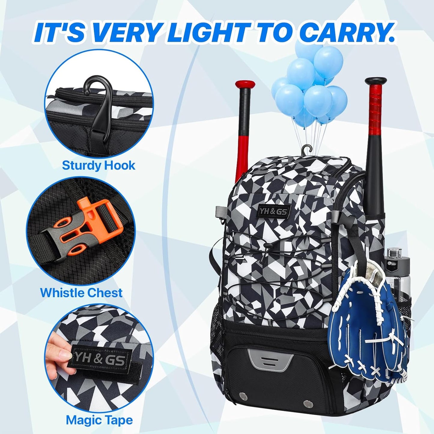 Softball Bag,Softball Bat Bag for Youth Adults,Baseball Bag with Fence Hook for Tball Bat & Equipment,Lightweight Baseball Bat Backpack with Shoe Compartment,Large Main Compartment for Helmet