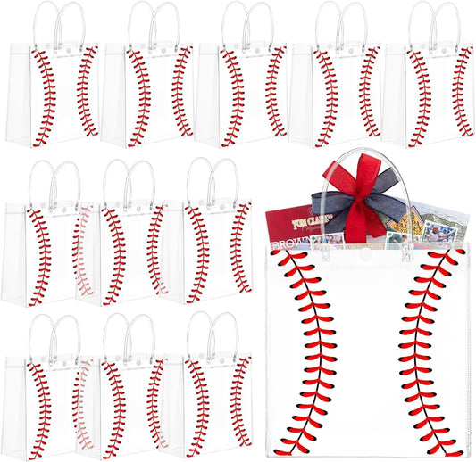 24 Pcs Baseball Clear PVC Gift Party Bags with Handles Bulk Football Transparent Treat Goodie Tote Sport Clear PVC Snack Bag for Boys Birthday Party Favor Baby Shower Decorations Supplies