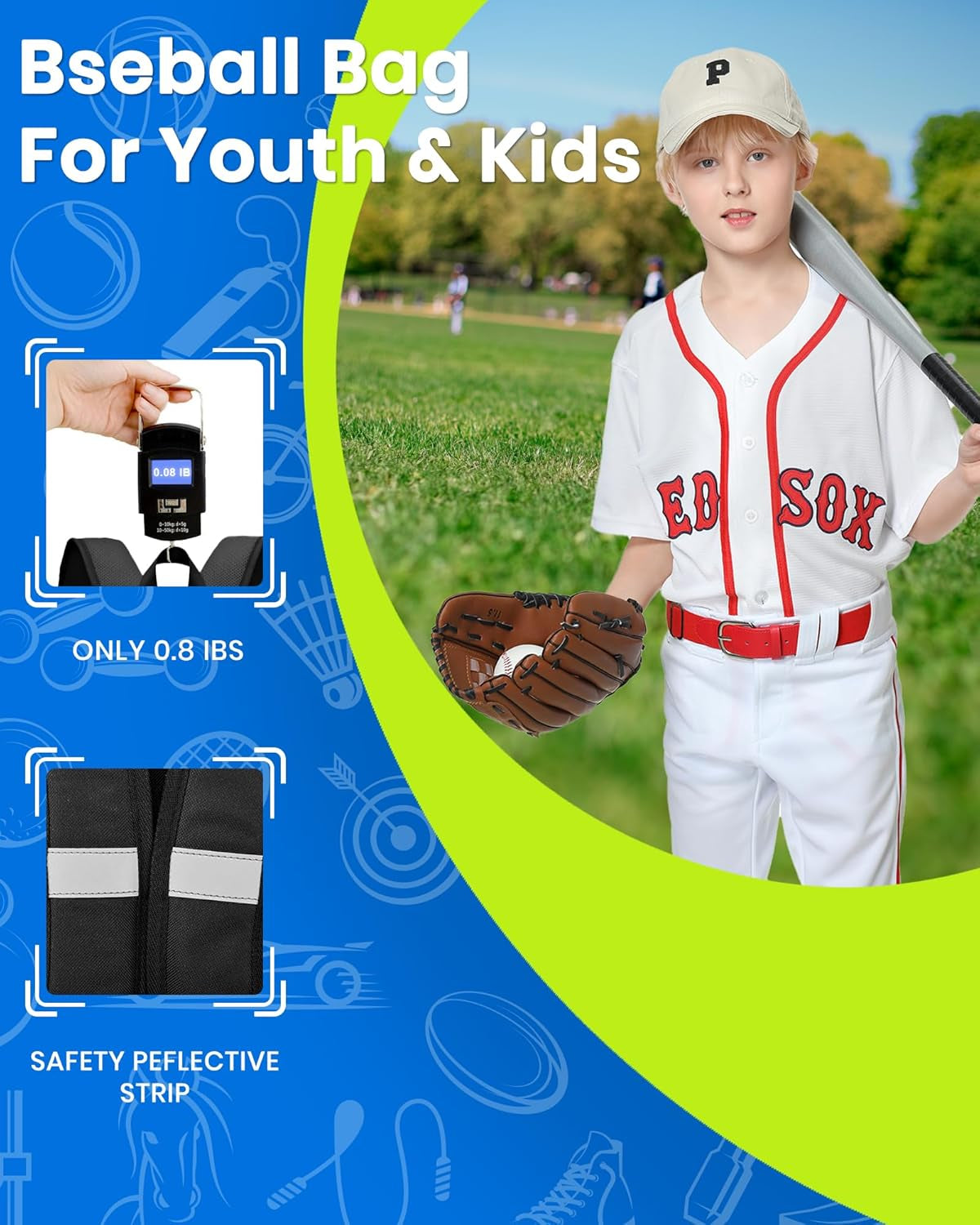 HMLIN Baseball Bag,Baseball Backpack, Softball Bat Bag with Shoes Compartment for Youth Adults,Lightweight Baseball Bag with T-Ball & Softball Equipment & Gear