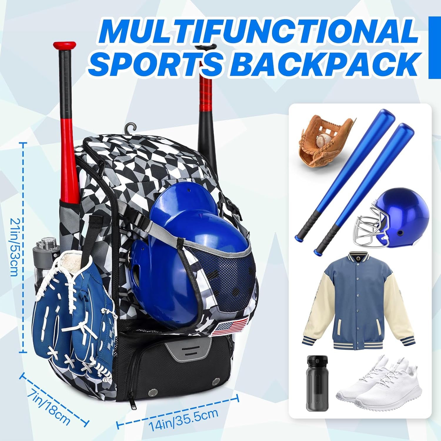 Softball Bag,Softball Bat Bag for Youth Adults,Baseball Bag with Fence Hook for Tball Bat & Equipment,Lightweight Baseball Bat Backpack with Shoe Compartment,Large Main Compartment for Helmet