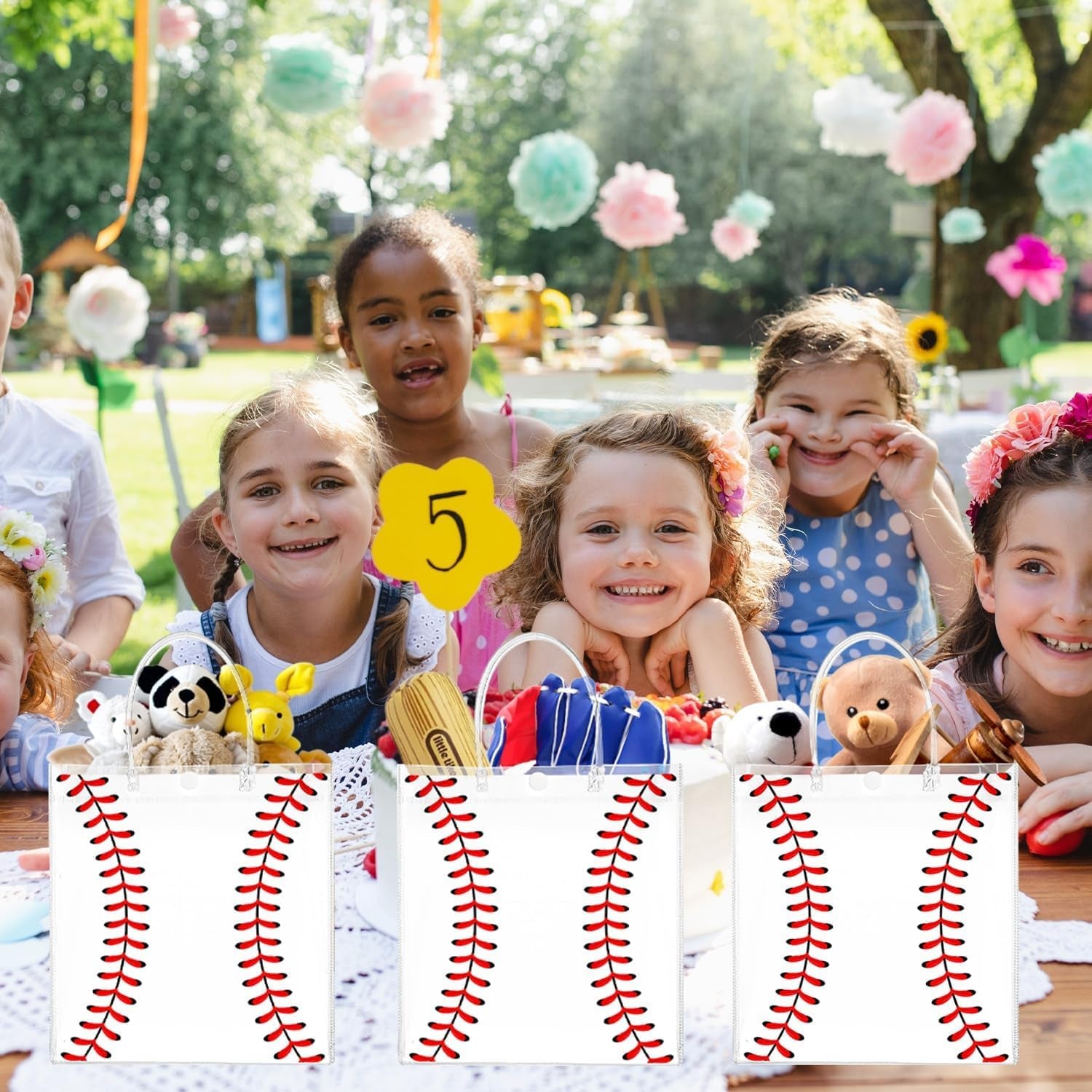 24 Pcs Baseball Clear PVC Gift Party Bags with Handles Bulk Football Transparent Treat Goodie Tote Sport Clear PVC Snack Bag for Boys Birthday Party Favor Baby Shower Decorations Supplies