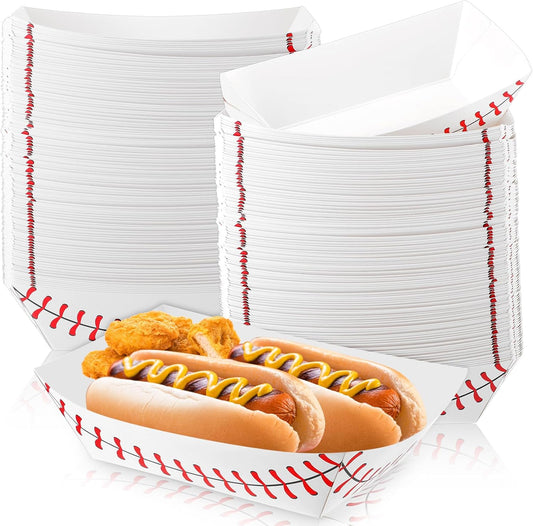100 Pack Baseball Party Supplies Paper Food Trays Disposable Serving Tray Nacho Food Boats for Baseball Birthday Decorations(2Lb)