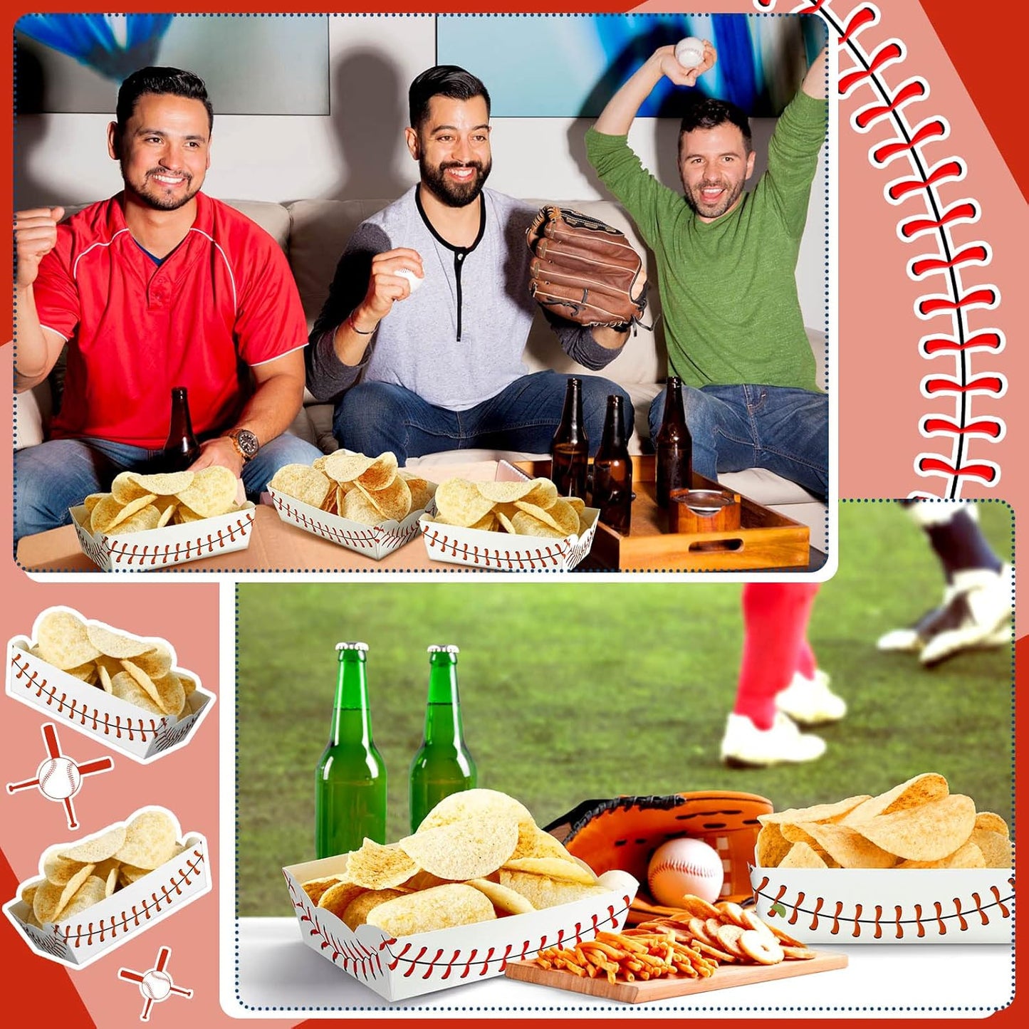 60 Pack Baseball Party Supplies Set Baseball Birthday Decorations Disposable Paper Food Serving Tray Boats Tray for Concession Food, Condiment, Carnivals