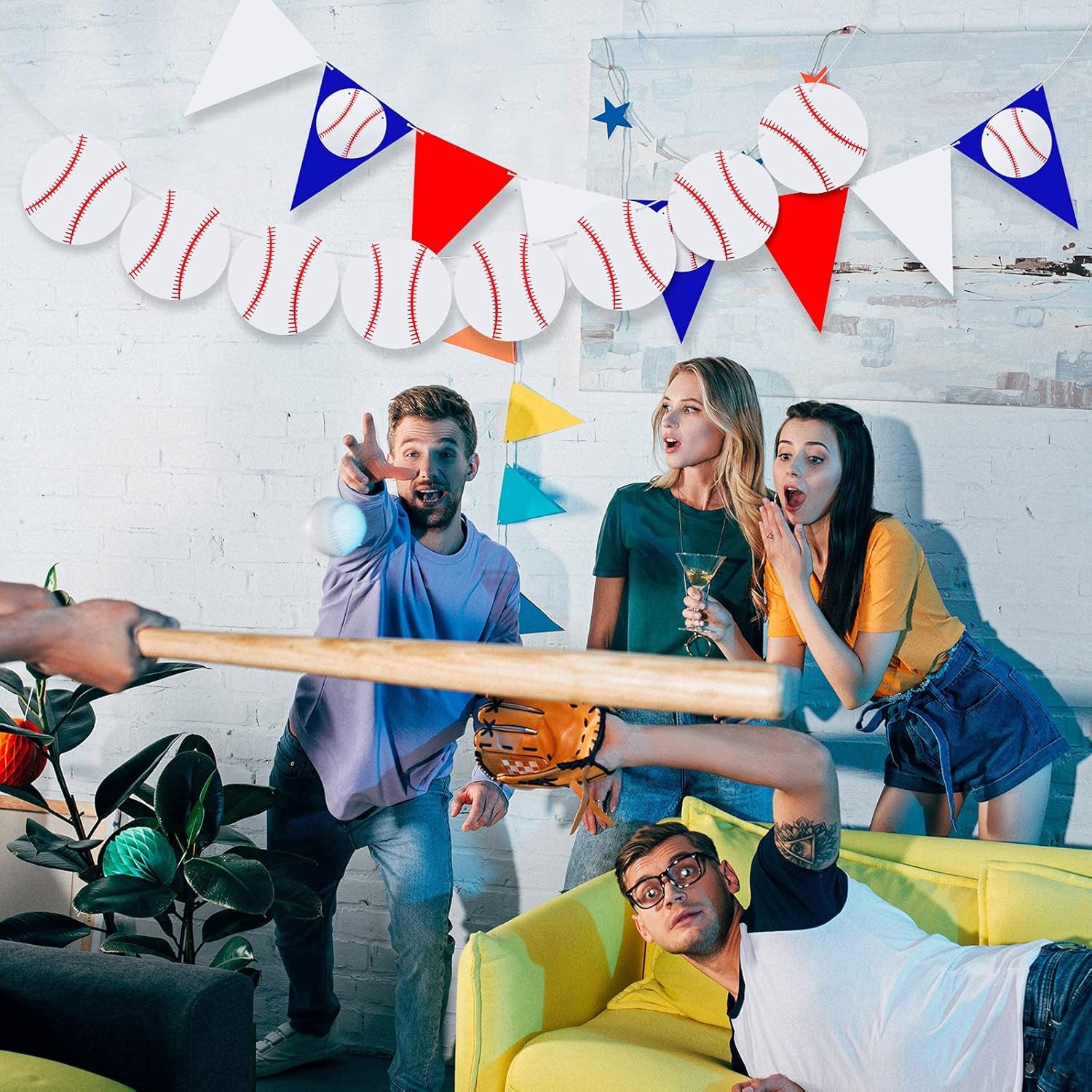 4 Pieces Baseball Party Decorations Baseball Banner Sports Ball Birthday Party Paper Garland(Baseball Style)