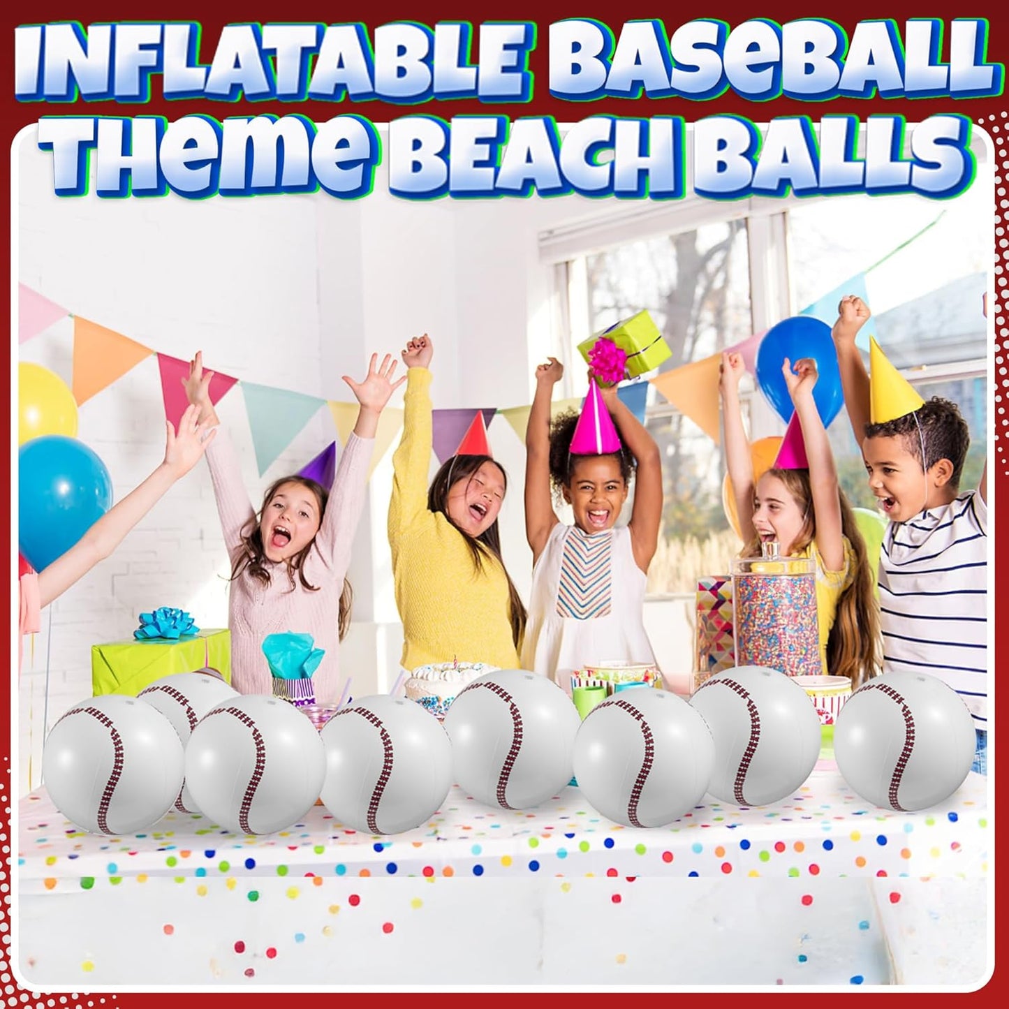 Inflatable Baseball (Pack of 12) 16-Inch, Baseball Beach Balls for Themed Party Decorations & Birthday Decor - Pool Ball Toys Party Favors & Goodie Bags Favors for Kids, Boys and Girls