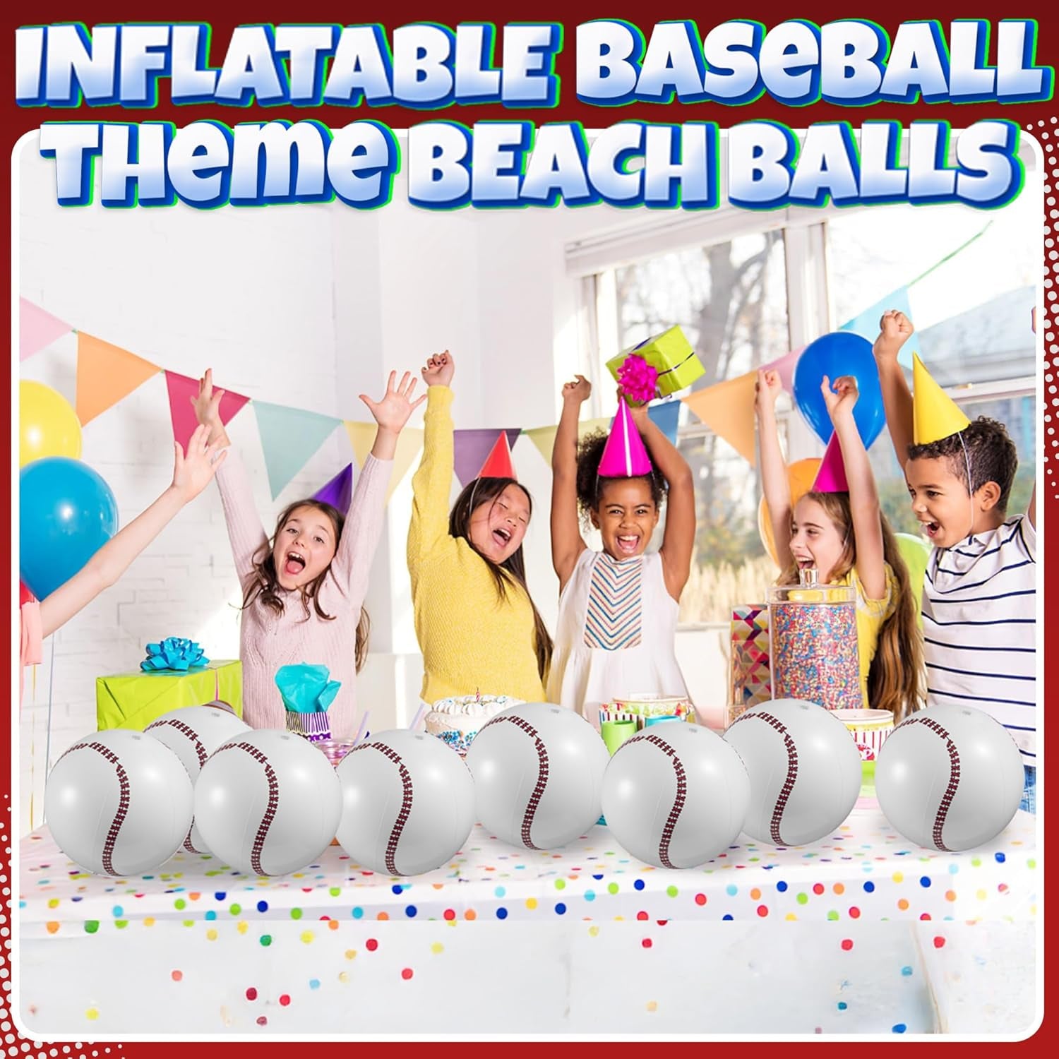 Inflatable Baseball (Pack of 12) 16-Inch, Baseball Beach Balls for Themed Party Decorations & Birthday Decor - Pool Ball Toys Party Favors & Goodie Bags Favors for Kids, Boys and Girls