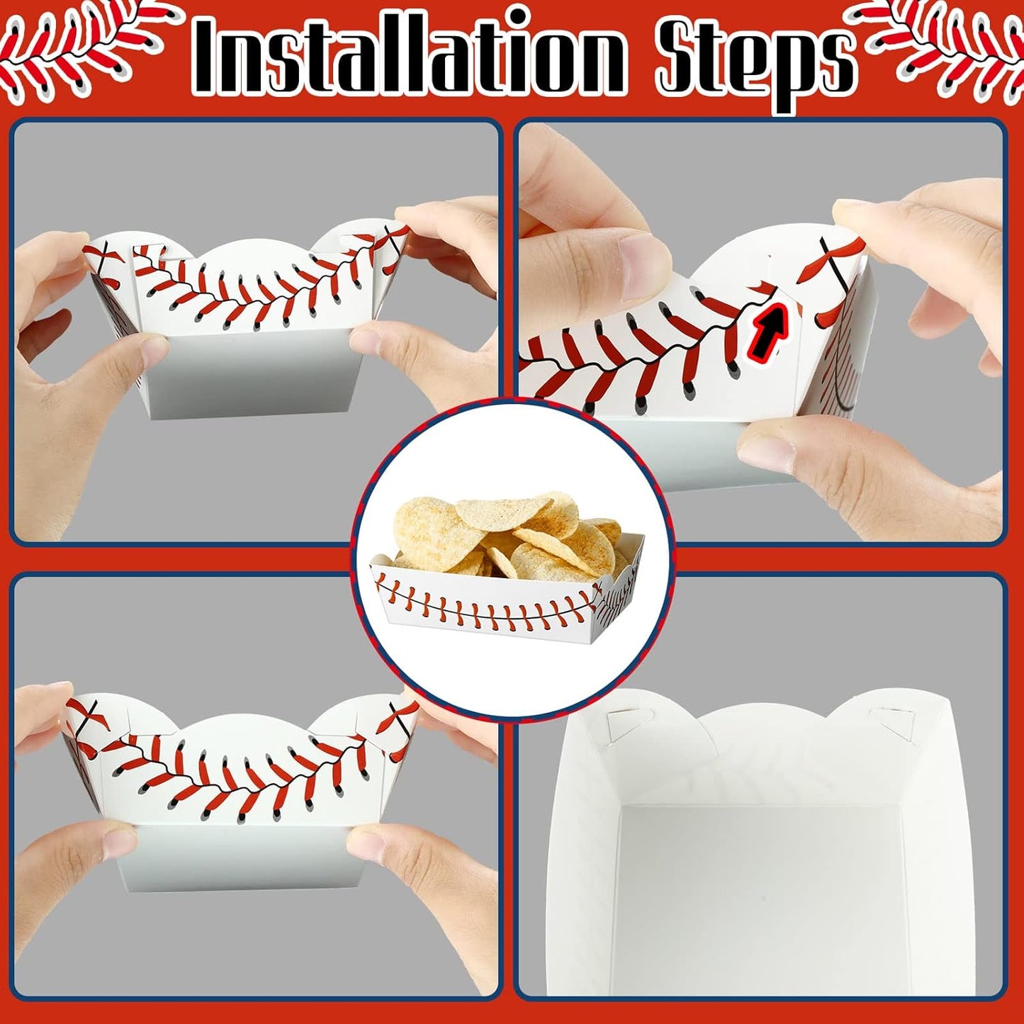 60 Pack Baseball Party Supplies Set Baseball Birthday Decorations Disposable Paper Food Serving Tray Boats Tray for Concession Food, Condiment, Carnivals