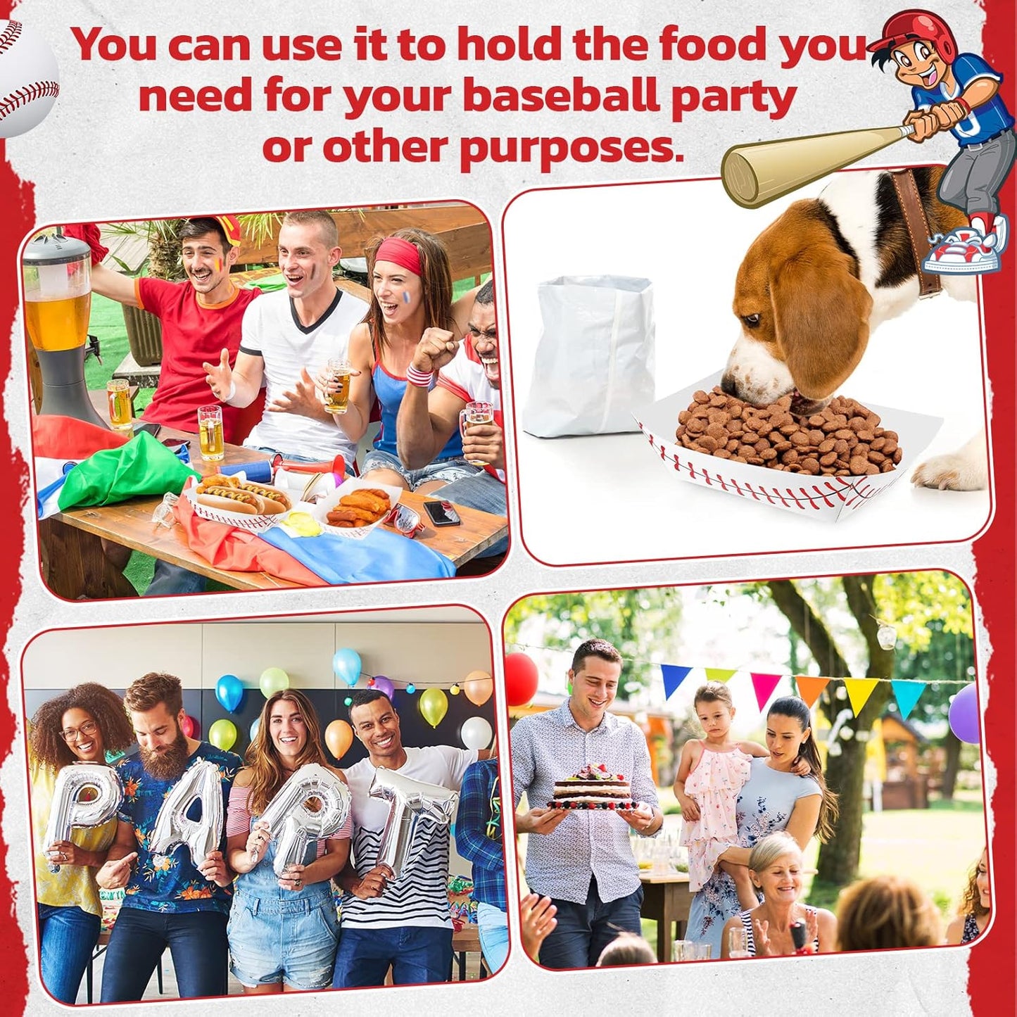 100 Pack Baseball Party Supplies Paper Food Trays Disposable Serving Tray Nacho Food Boats for Baseball Birthday Decorations(2Lb)