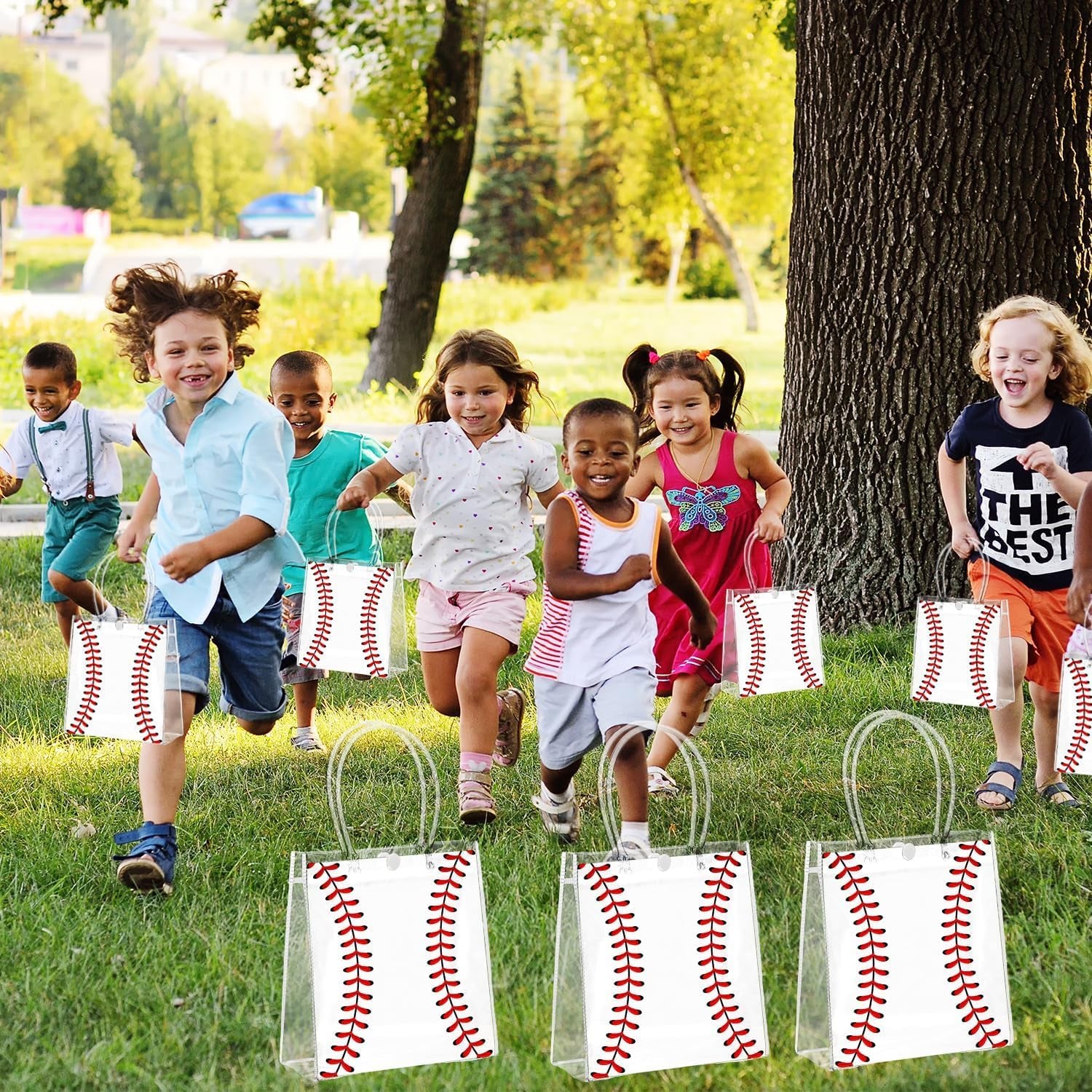 24 Pcs Baseball Clear PVC Gift Party Bags with Handles Bulk Football Transparent Treat Goodie Tote Sport Clear PVC Snack Bag for Boys Birthday Party Favor Baby Shower Decorations Supplies